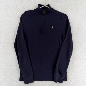 Polo Ralph Lauren Sweatshirt Boys 14-16 Blue 1/4 Zip Pullover Fleece Pony Logo